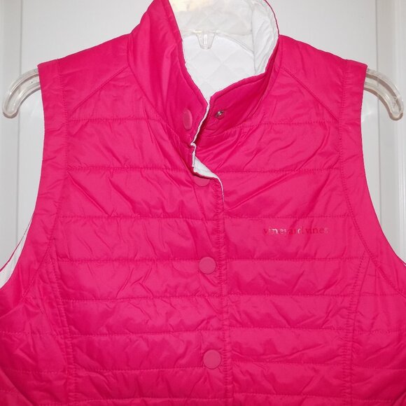 VINEYARD VINES Hot Pink White Reversible Performance Vest Small Quilted Puffer - Picture 3 of 8